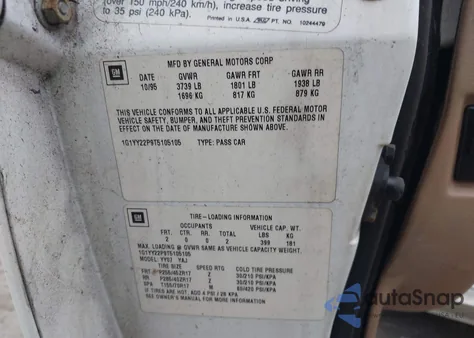 1996 Chevrolet Corvette z USA, uszkodzony, nr VIN 1G1YY22P9T5105105